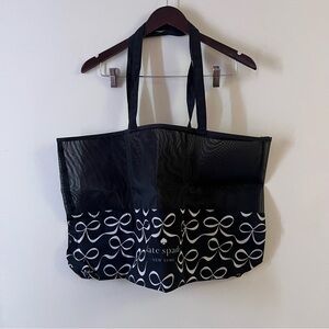 Kate Spade Bow Print Shopper Extra Large Foldable Tote In Black